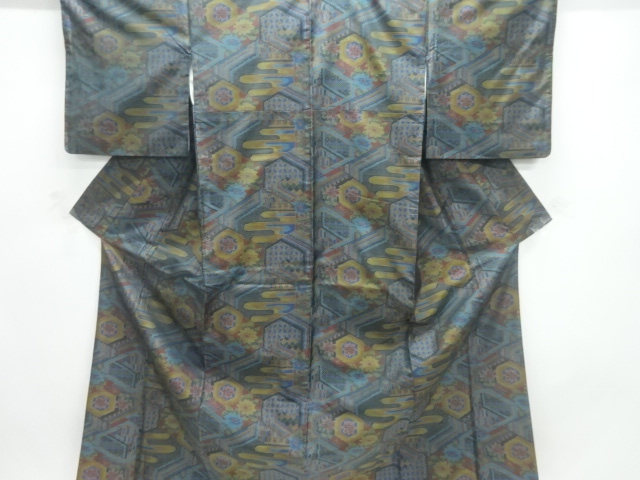 JAPANESE KIMONO / DORO OSHIMA TSUMUGI / WOVEN TRADITIONAL PATTERN 